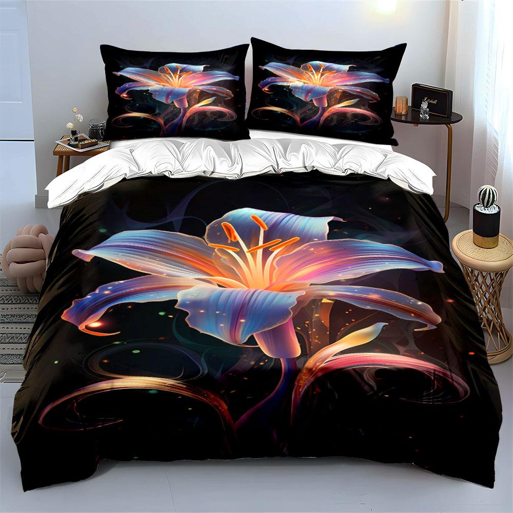 Colorful glowing lily flower. Bedding sets Duvet cover sets Duvet covers Pillowcases(1*Duvet Cover 2*Pillowcases without duvet insert)