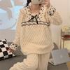 Women's Winter Sweet Flannel Lace Pajamas Princess Style Warm Long Sleeves Long Pants Home Clothes Square Neck Pajamas Set