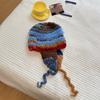 Hand-spliced color ear protection wool hat female cute rainbow knitted warm strap parent-child Lei Feng hat