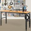 Workbench Adjustable Height, 122cm W X 61cm D X 97cm H Garage Table w/ 72 – 97 cm Heights & 900KG Load Capacity, with Power Outlets & Hardwood Top &
