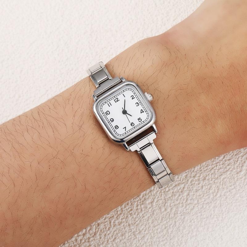 1PCS DIY Square Round Simple Watch Men Women's 9MM Width Italian Elastic Charm Stainless Watch Header Linker Bracelet Gifts