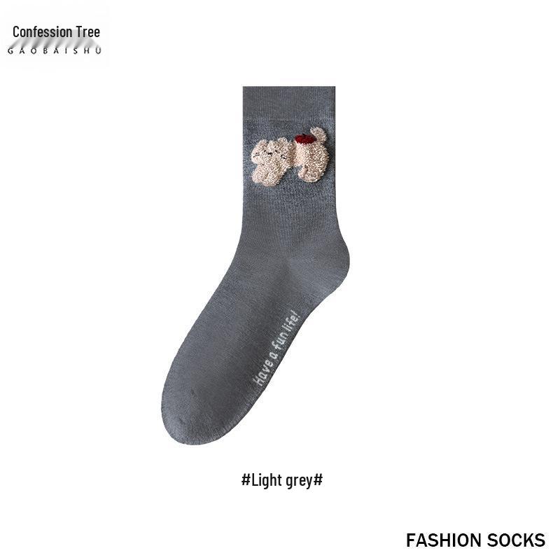 

Женские толстые плюшевые шерстяные мультяшные носки до середины икры - Теплый универсальный осенне-зимний стиль One Size светло-серый