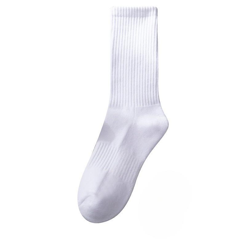 Summer Mid-calf Socks, Breathable Sports Cotton Socks for Men and Women, Black and White, High Rubber Band, Thickened Towel Soles