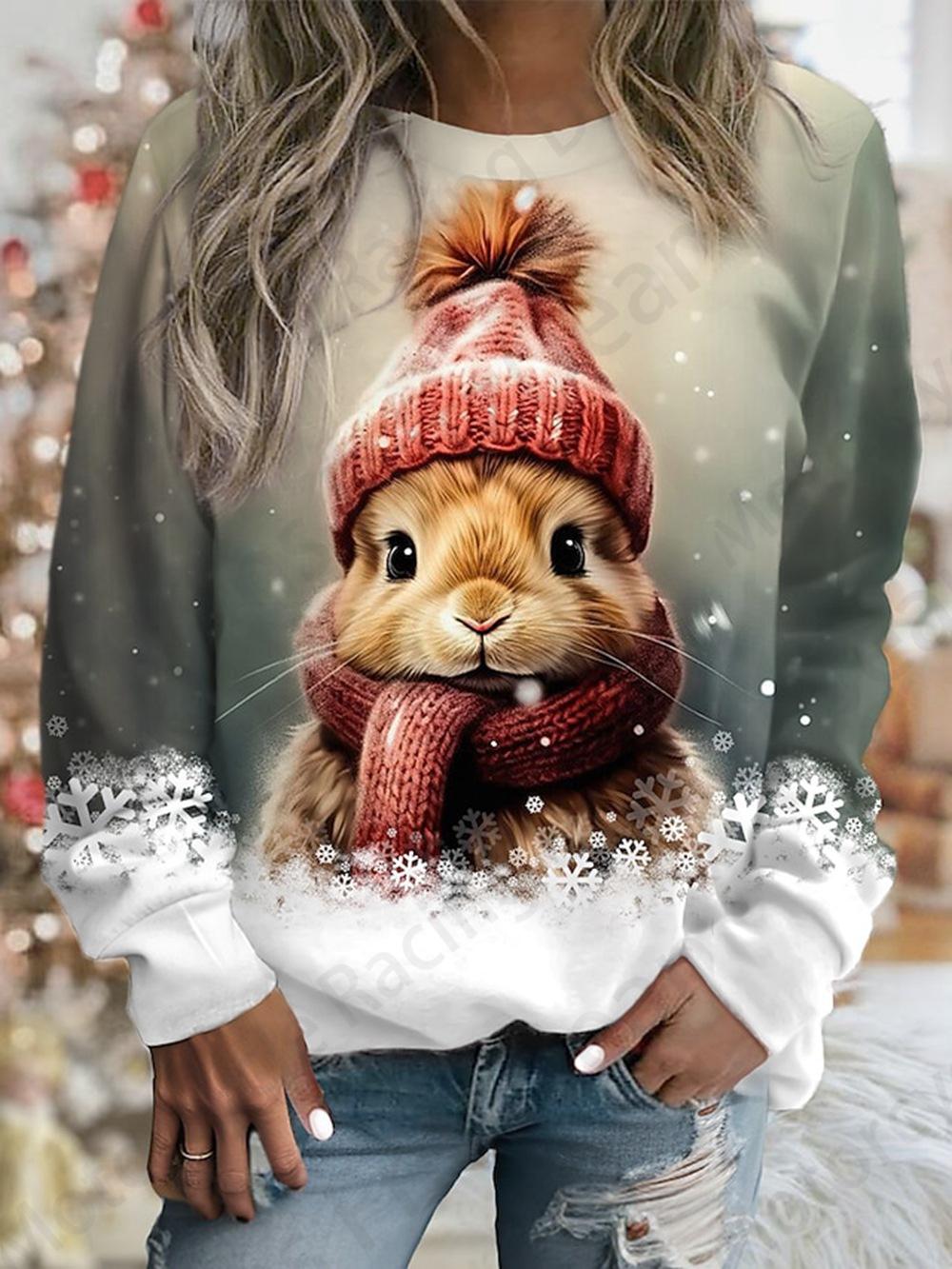 

Толстовка з 3d-принтом у вигляді кролика, жіноча мода, толстовка з графічним малюнком і круглим вирізом, жіноче потіння, пальто з тваринами, одяг для дівчини, спортивна толстовка для дівчини S