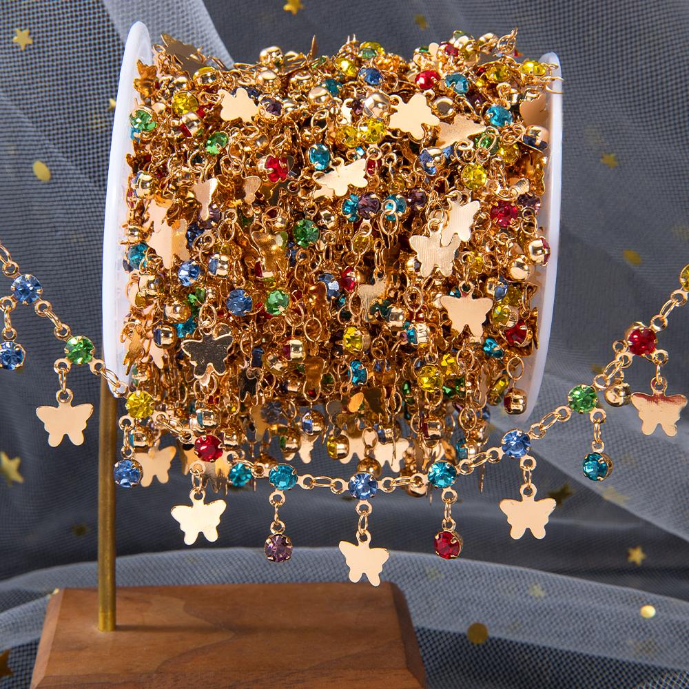 1Meter Colorful Crystal Beads Pendants Chains Metal Butterfly Charms Copper Chains Women Jewelry Making DIY Necklaces Bracelets