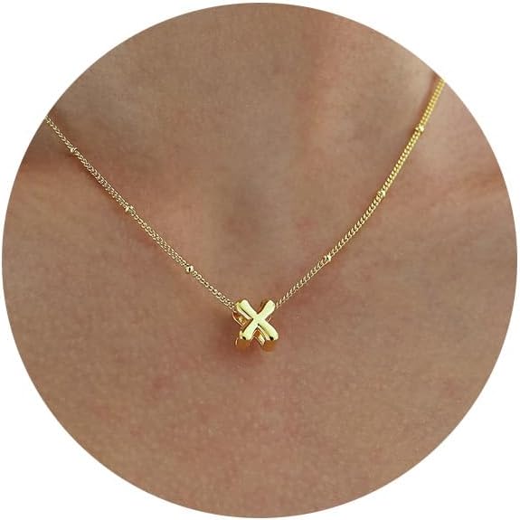 Bubble Letter Necklace Gold, Dainty Initial Necklaces for Women 14K Gold Plated Small A to Z Name Necklace Personalized Simple Initial Pendant Cute