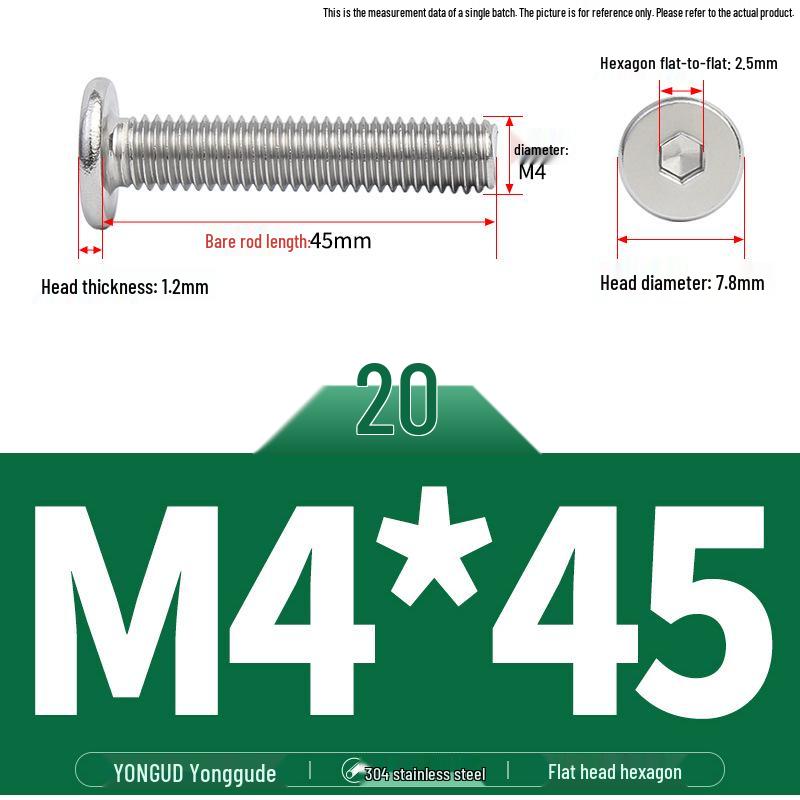 304 Stainless Steel Ultra-Thin Flat Head Hex Socket Bolt, M2-M12