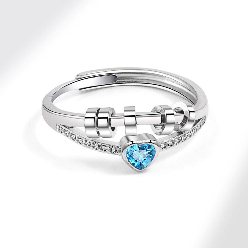 Rotating Heart Ring With Double Layer Zircon Anxiolytic Stress Relief Jewelry Unique Linear Design Spinner Ring For Women