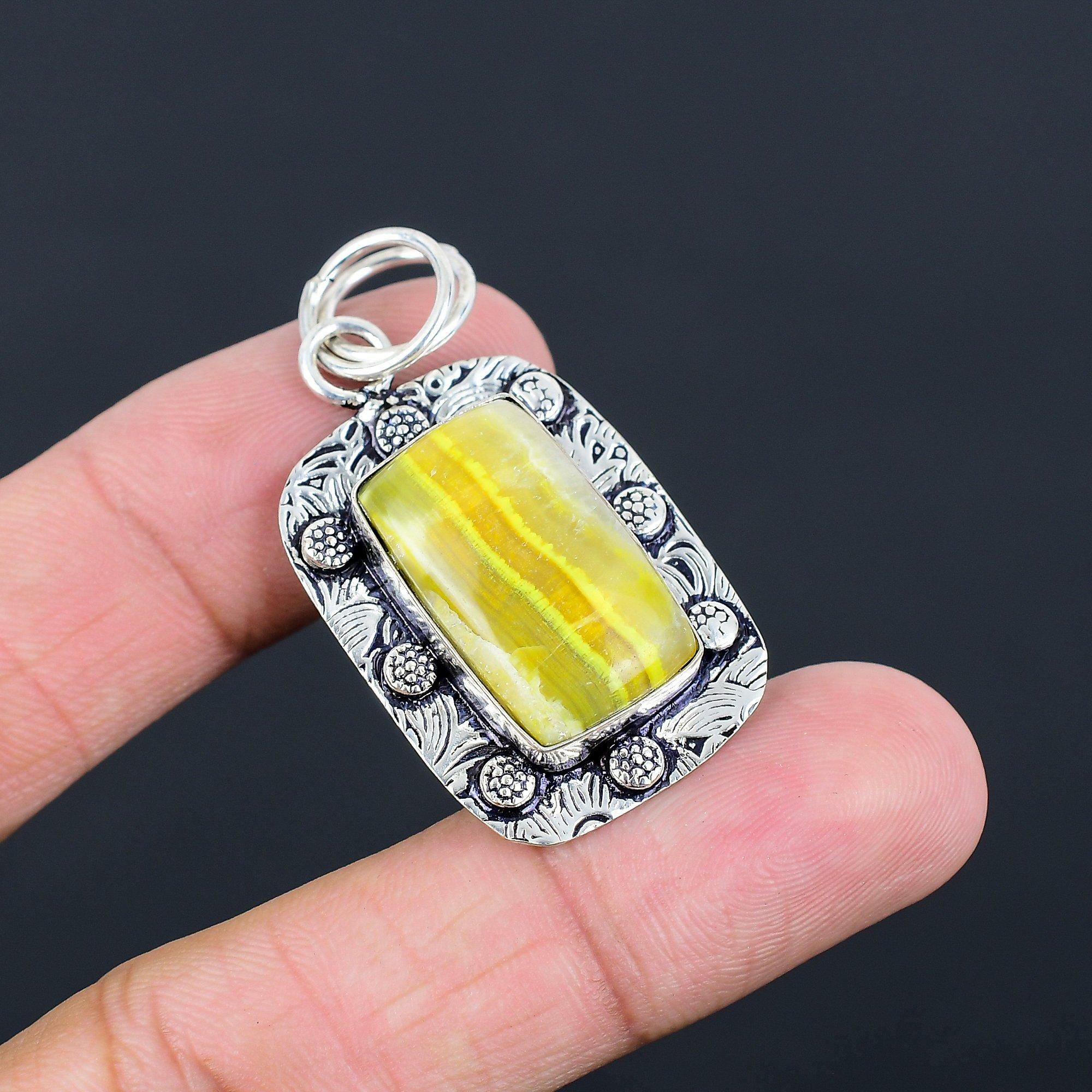 Friendship Day Deal Natural Bumblebee Jasper 925 Sterling Silver Bezel Pendant