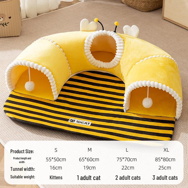 2025 Luxury All-in-One Cat Bed & Tunnel: Warm, Semi-Enclosed Nest for Play & Sleep