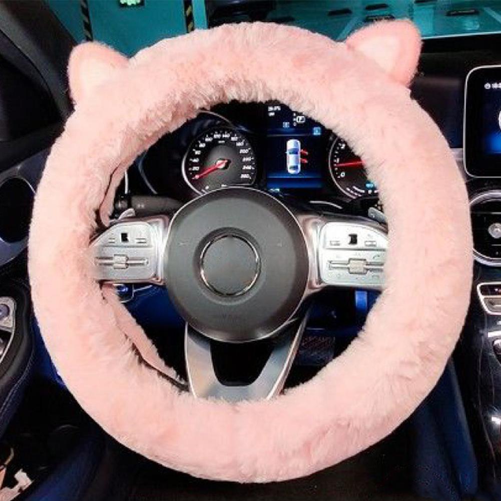 Cute Cartoon Cat Auto Steering Wheel Plush Protective Cover Winter Car Non-slip Warm Interior Animation Decoration Accessories