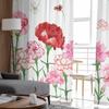 Watercolor Flowers Pink Red Carnations Mother'S Day Tulle Window Curtain for Bedroom Luxury Drapes In Living Room Chiffon Panels