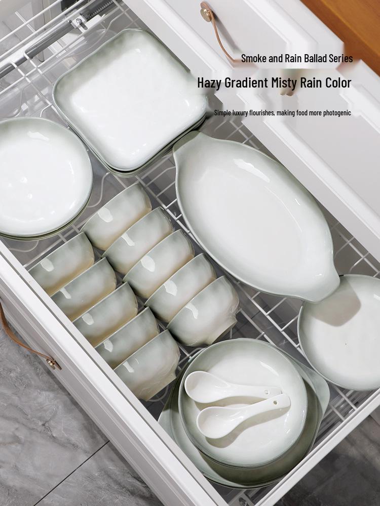 

2025 New Lightweight Luxury Tableware Set: High-End Ceramic Rice Bowls, Chopsticks, Housewarming Plates, and Large Soup Bowls Small Soup Spoon Set - 4 pieces