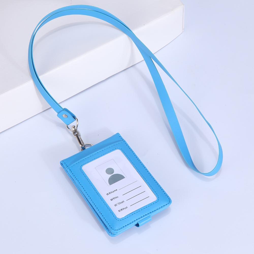 PU Leather Name Badge Holder With Lanyard ID Card Cover Work Card Holders  School Acsesories