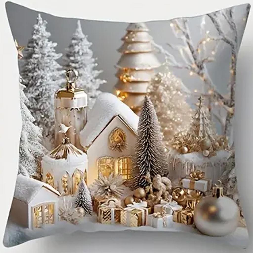 1pc White Golden Christmas Cushion Cover Snowman Dwarf Printed Durable Cover 2025 New for Home Ornament Xmas New Year Decoration