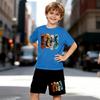 Boys 2 Piece Extreme Sports Themed Print Outfit, Short Sleeve T-Shirt and Shorts Set for Kids Age 5-14,Black and White Sporty Casual Summer Clothes