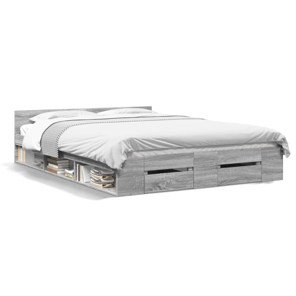 Bed Frame with Drawers Grey Sonoma 135 x 190 cm Particleboard