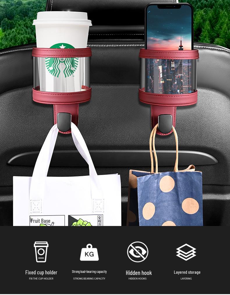 Multifunctional Car Seat Back Hook & Cup Holder for Rear Storage