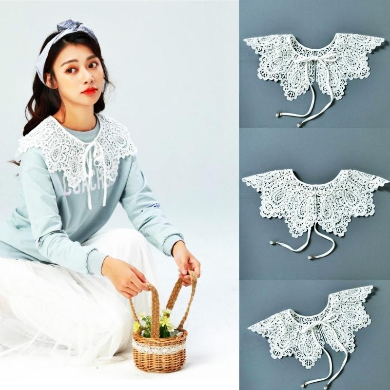 Lace Fake Collar Wild Hollow Collar Lace Cape Cloud Shoulder Pearl Lace Shawl Fairy Girl Accessories Antique Ornaments Necktie