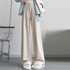 Spring And Autumn Casual Loose Fit Women Regular Wide-Leg Pants Fashion High Waisted Drawstring Trousers with Pockets