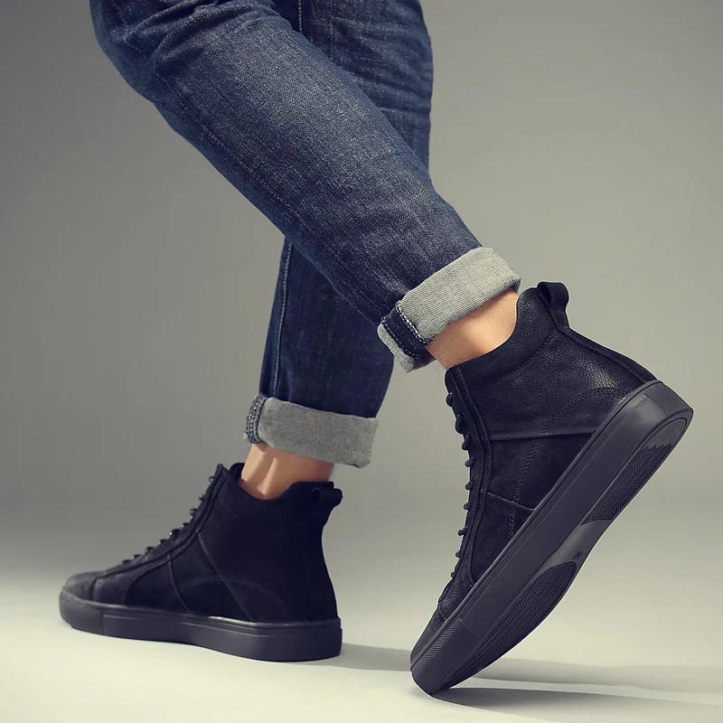 Fashion New Men Basic Shoes Winter Plush Snow Boots Genuine Leather Ankle Boot Men's Black Sneaker Footwear Fashion Motocross Big Size