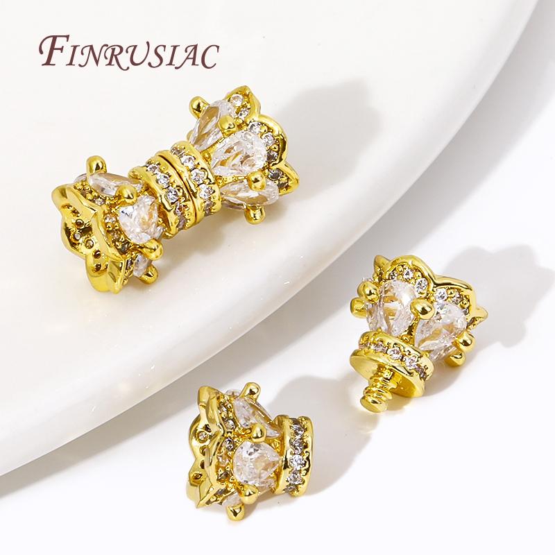 18K Gold Plated Cubic Zirconia Crystal Bead Screw Clasps Accessories Turnbuckle Connector Lock DIY Bracelet Necklace Materials