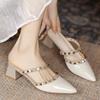 Baotou Half Slippers Outer Wear Spring 2025 New Fairy Medium Heel Pointed Sandals Rivet High Heels Single Shoes