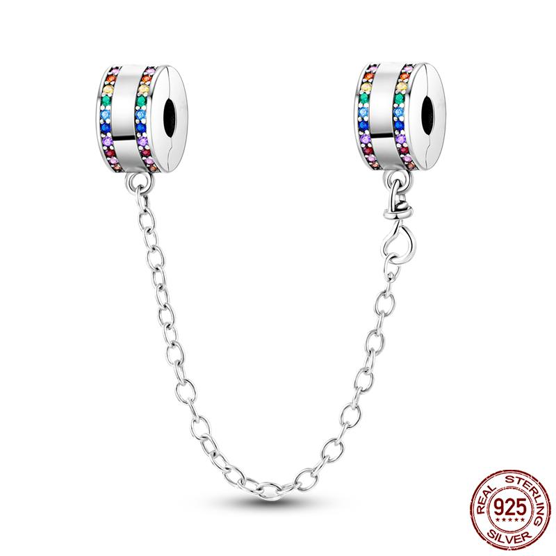 Real 925 Silver Stars & Moon Sunflower Safety Chains Spacer Beads Charms Fit Qikaola 925 Bracelets DIY Jewelry