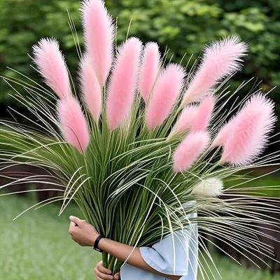 1pc 5 Heads Large Realistic Pink Artificial Foxtail Grass Plants, 31.5inch Tall with Pink Reed Flowers and Green Foliage Bushes - Indoor/Outdoor Use