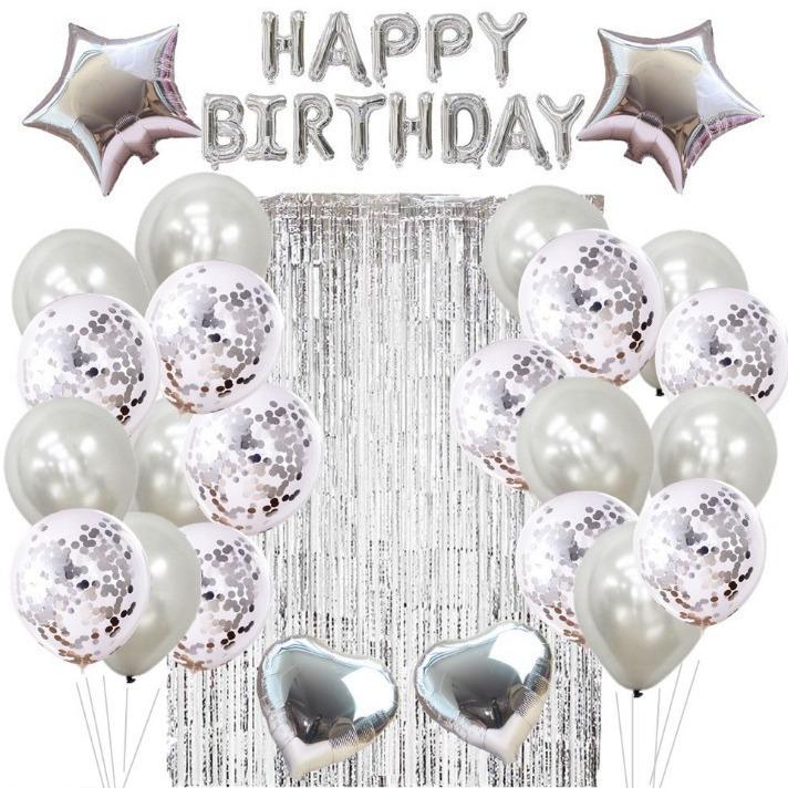 Happybirthday Birthday Balloon Set, Rain Curtain Birthday Letter Balloon Adult Kids Party