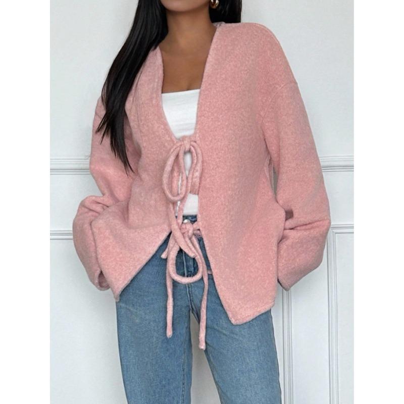IHUASU Women's Vintage Casual Solid Color Print Autumn Winter Long Sleeve Jackets & Coats