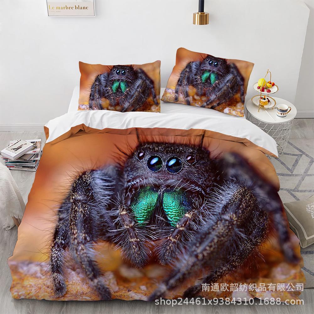 Spider Quilt Set Three-Piece Polyester 90G Abraded 3D Digital Four-Piece Bedding Set