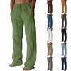 Mens Cotton Linen Drawstring Loose Fit Casual Pants with Elastic Waistband and Side Pockets Lightweight Trousers for Everyday Wear