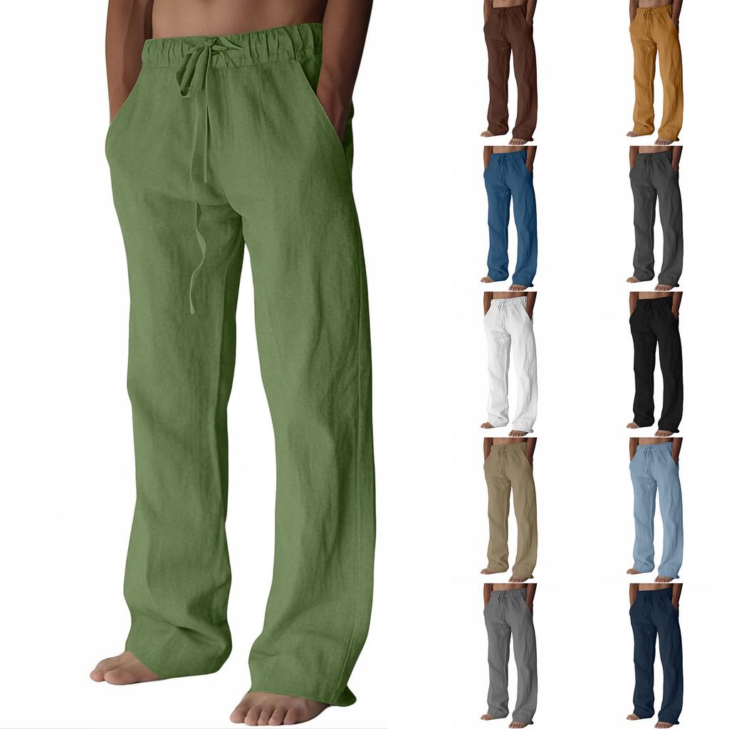 Men's Loose Fit Drawstring Waist Casual Pants Lightweight Breathable Cotton Linen Blend Relaxed Fit Trousers for Everyday Wear