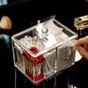 Portable Two-In-One Swab Storage Box Transparent Dustproof with Lid Desktop Makeup Sealed Drawer Style Organizer Only Box)