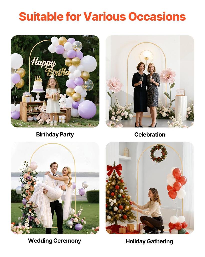 Arch Backdrop Stand, 2.2 x 1.2 m, Stable Structure, Easy Assembly, 1 Piece Gold Metal Arch Backdrop Stand for Wedding, Birthday Party, Graduation,