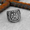Stainless Steel Jewelry Vintage Nordic Viking Compass Symbol Runes Rings for Men Domineering Cool Nordic Rune Amulet Rings