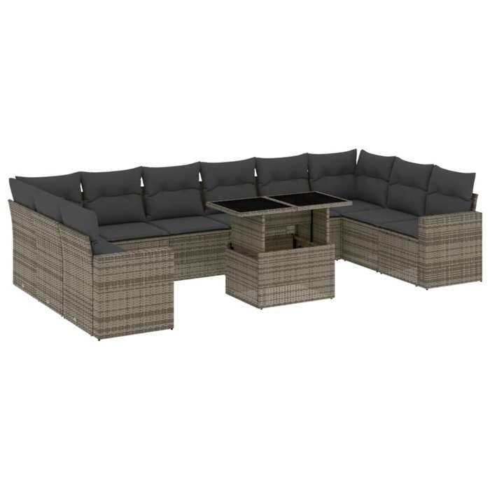 VidaXL Garden Lounge Set 11 Pcs with Grey Cushions Wicker 3267520