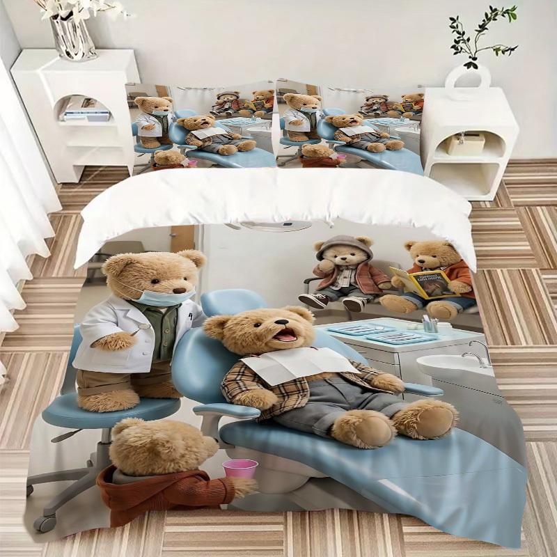 3pcs Anime Teddy Bear Bedding Set - Includes One Quilt Cover and Two Pillowcases (No Core) - Perfect for Bedroom and Guest Room Decoration,