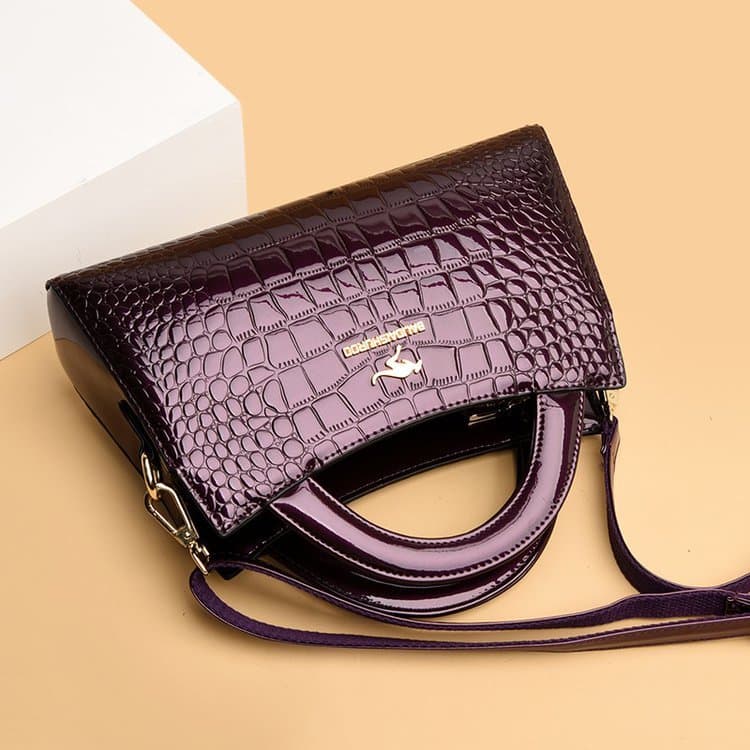 Crocodile pattern glossy handbag women's shoulder messenger bag