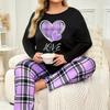 Spring Autumn Plus Size 3XL 4XL Loungewear Set Large-size Women's Pajamas Set Casual Purple Plaid Pyjamas Female Sleepwear Woman