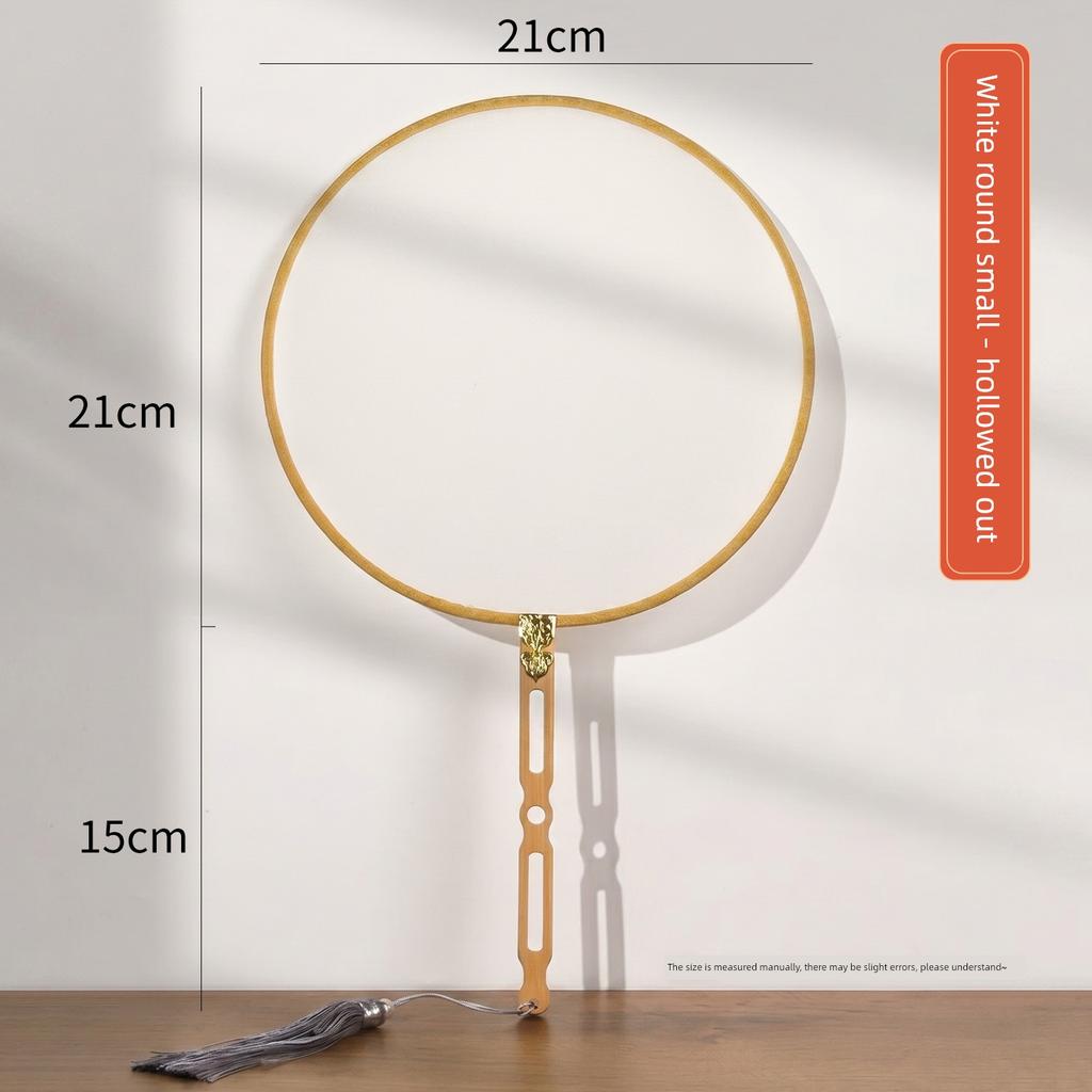 Zifangzhai Ancient-Style Pure Silk Fan with Blank Long Handle, Imitation Antique Fine Brushwork, Watercolor Hand-Painted Round Fan