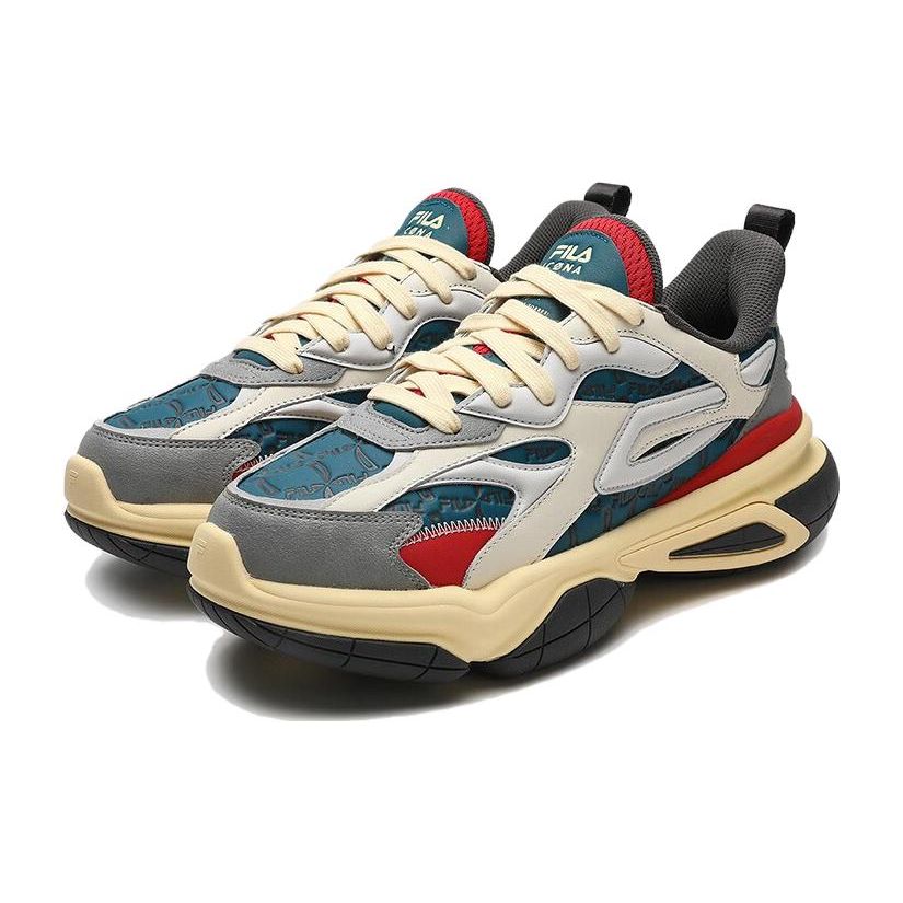 Fila Fabric Synthetic Leather Versatile Comfortable Shock Absorbing Wear Resistant Low Top Dad Shoes Men Sneaker Blue Gray F12M343103FDU