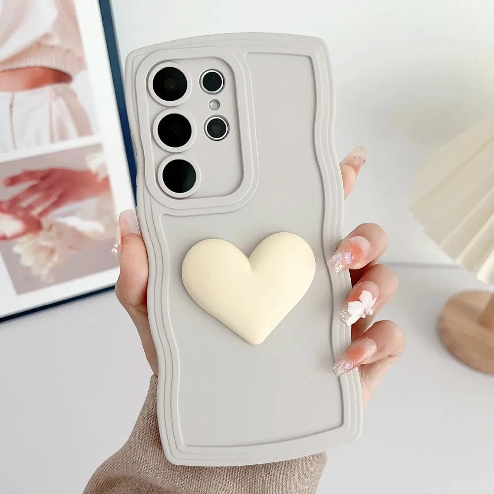 Soft TPU Love Heart Wavy Case for Samsung Galaxy S25 S23 S21 S20 FE S24 S22 Ultra Plus + A55 A35 A25 A15 A54 A53 A34 5G A05 A05s
