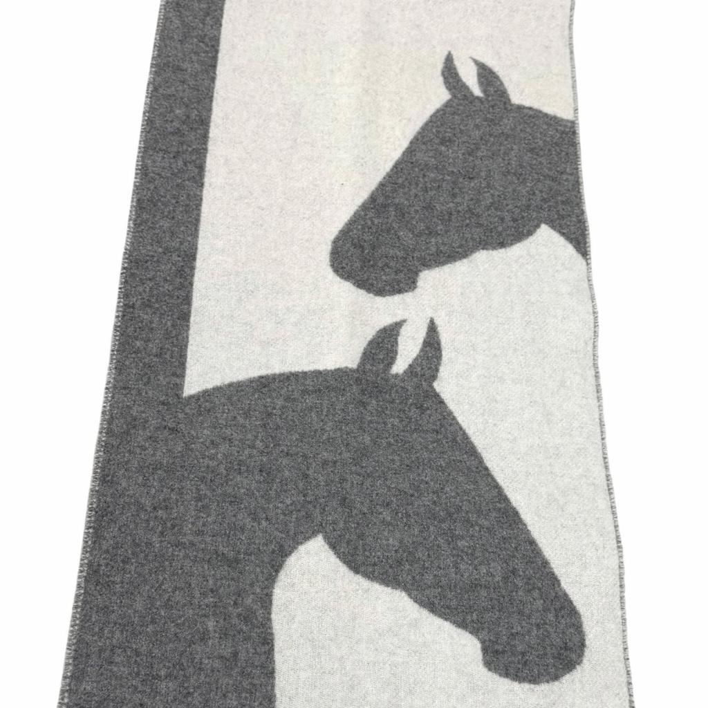 Great HERMES Scarf love story With fringe gray cashmere Women Used