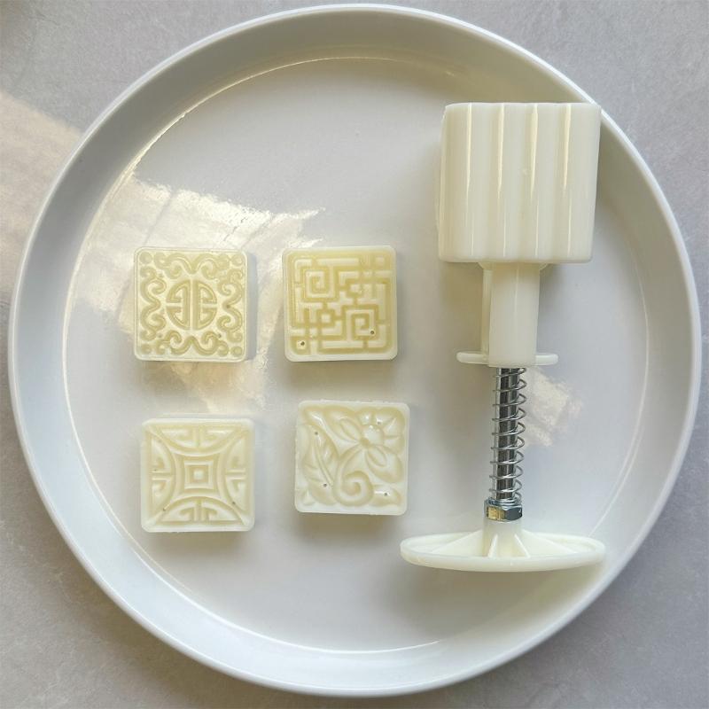 Convenient Square Pastry Molds Multifunctional Mooncakes Molds with 4 Different Pattern Artistic Treat Embosser
