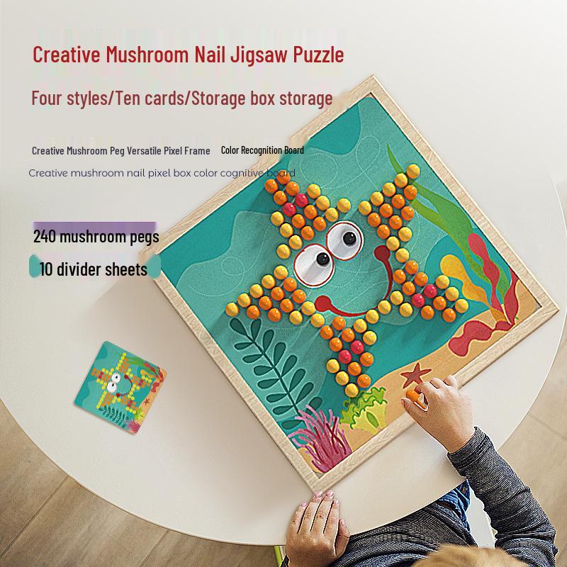

Creative Wooden Mushroom Peg Puzzle Toy for Children s Early Education and Hand-Eye Coordination Development.