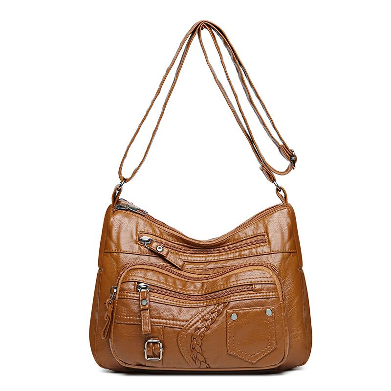 Multi-Layer Soft Leather Bag Women's Crossbody Bag Mobile Phone Bag Mother Shoulder Bag Middle-Aged Bag