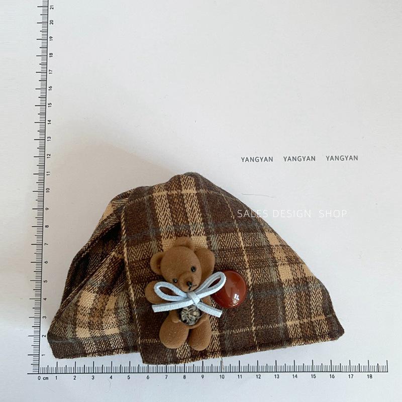 Exquisite Korean Plaid Bear Triangle Hair Clip for Women - 2025