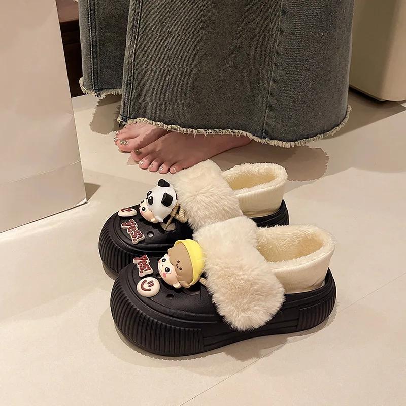 Fashion Detachable Cotton Slippers for Women's Autumn Winter 2024 New Indoor Home Warm Shoes Anti Slip Winter Cotton Slippers